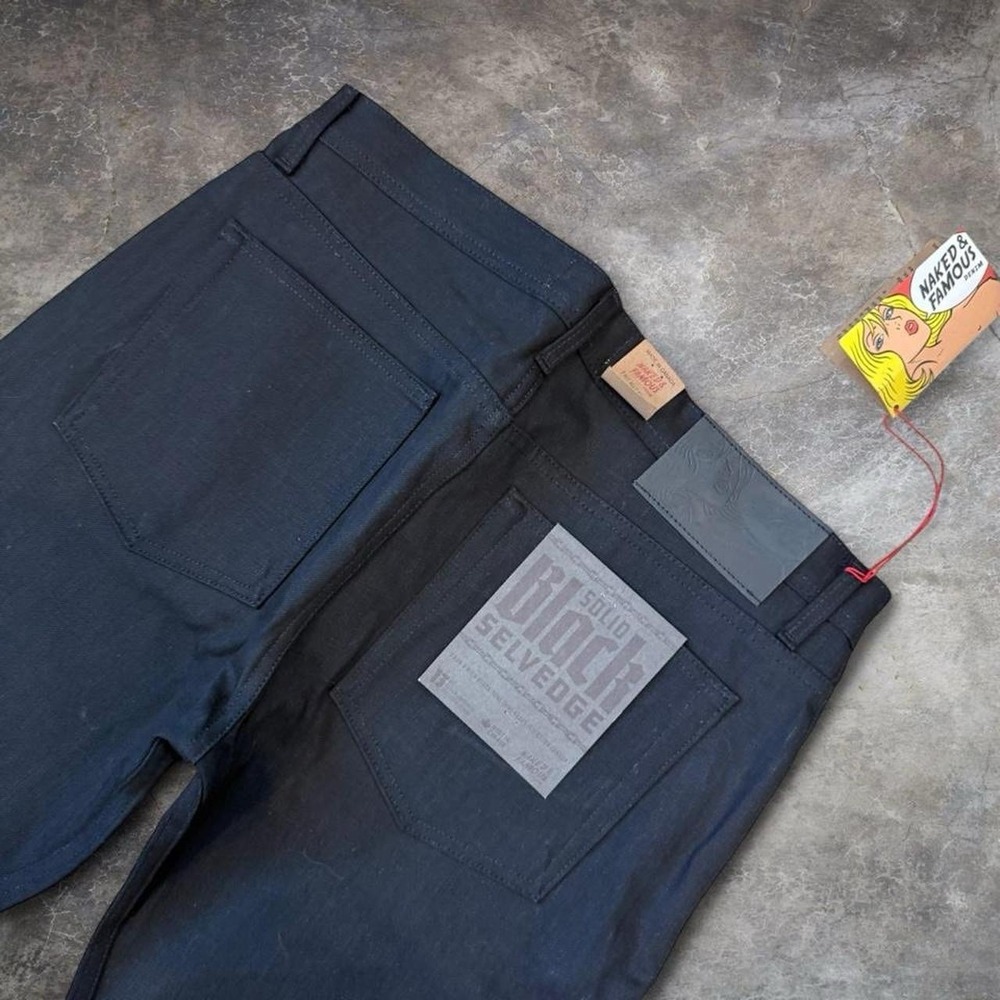 Naked & Famous Weird Guy Solid Black Selvedge Denim Jeans Men's Size 36x34.5 NWT